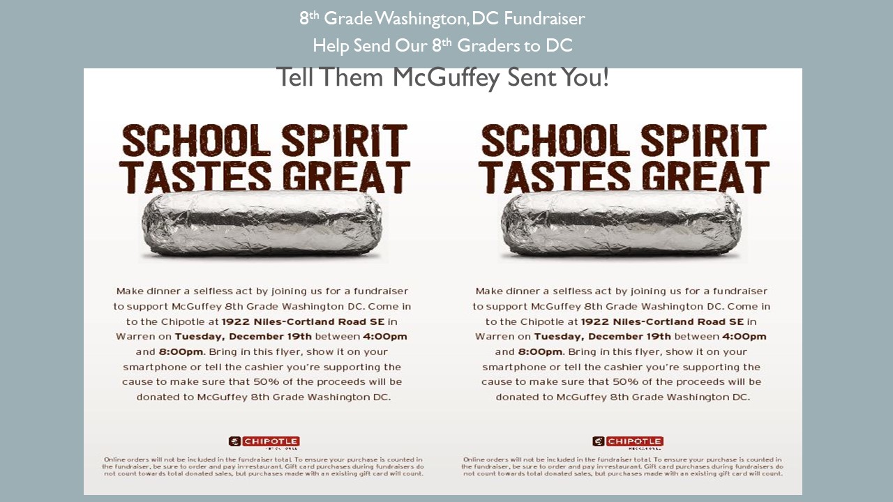 December 19, 2017 ~ Chipotle Fundraiser in Niles