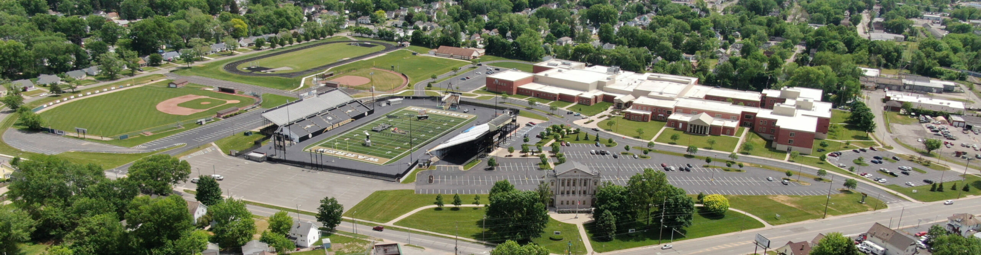 Warren G. Harding High School campus as seen from above in May 2021