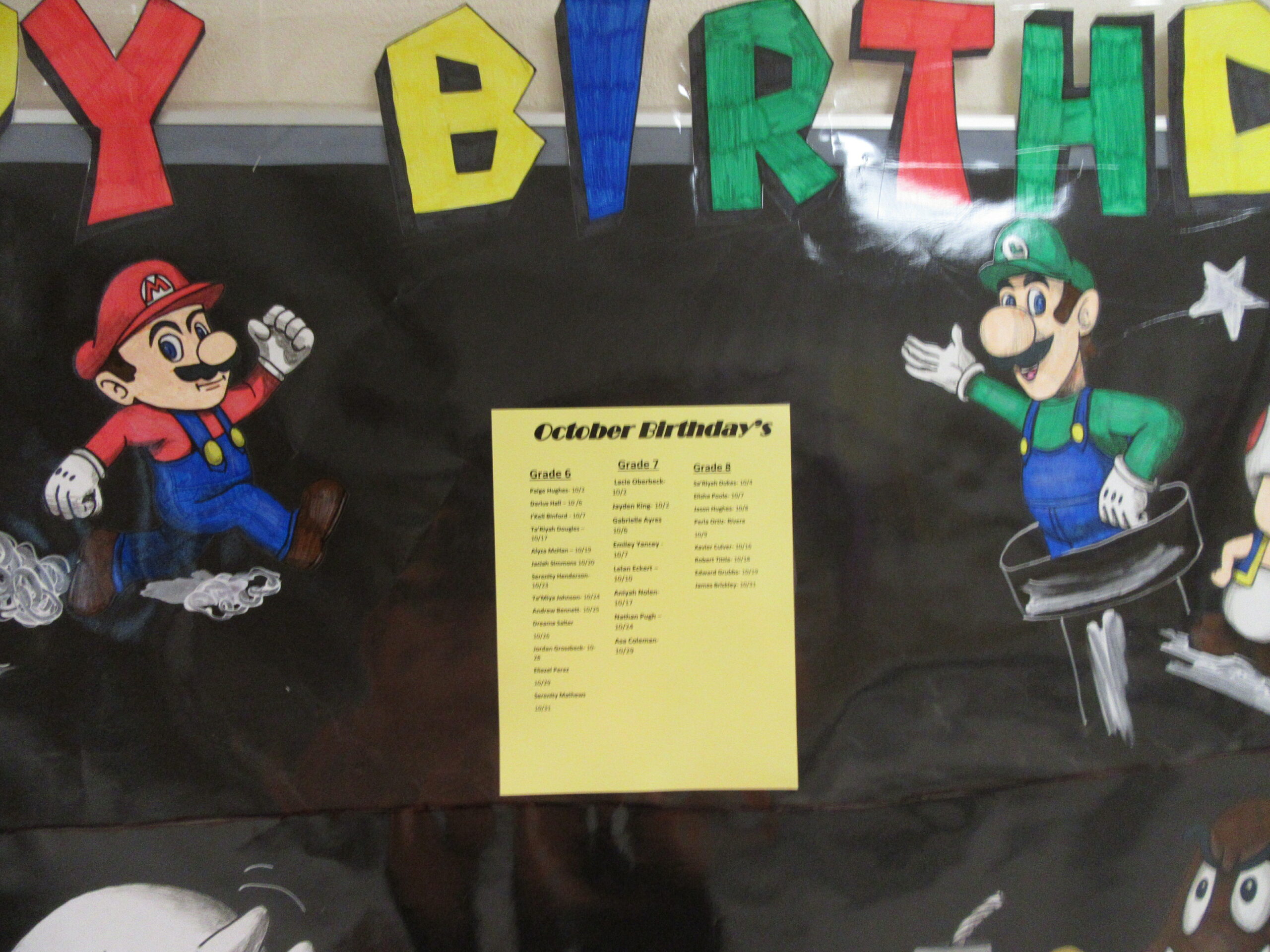 Grade 6-8 October Birthdays