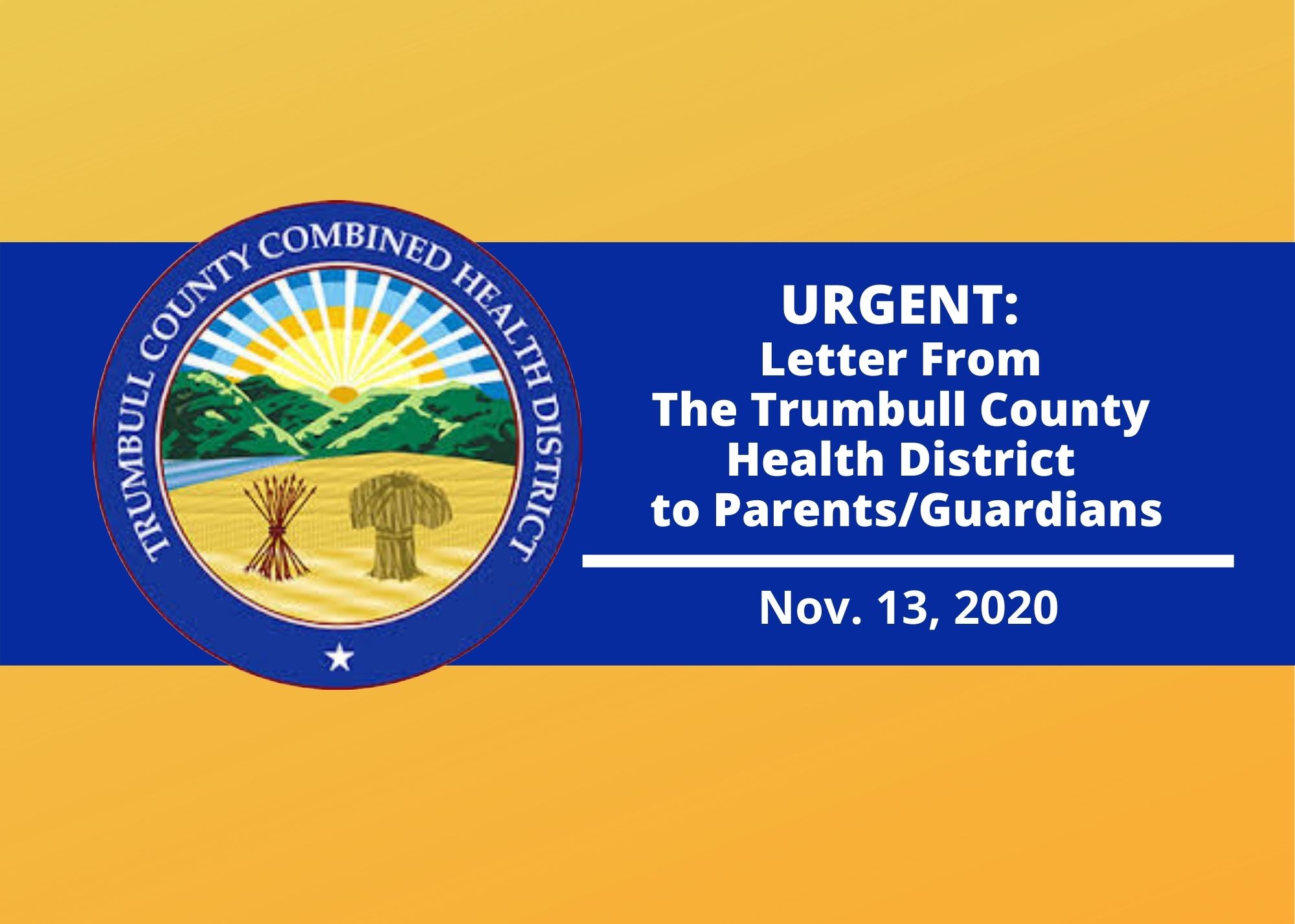URGENT: Trumbull County Combined Health District Issues Letter to Parents/Guardians